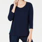 Charter Club Women's Contrast Pleated-Back Ribbed Top Blue Size Small