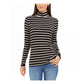 Charter Club Women's Striped Turtleneck Top Black Size Large