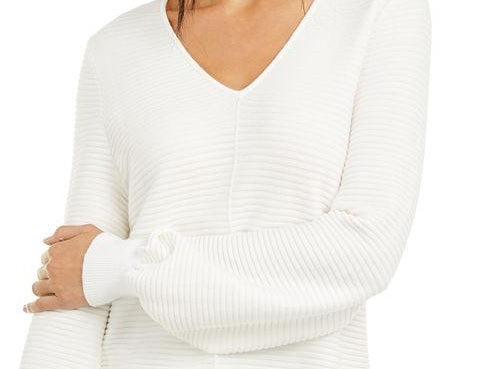 Alfani Women's Ribbed Knit Tunic Sweater White Size Petite Large