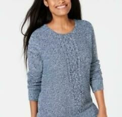 Karen Scott Women's Cable Knit Panel Sweater Medium Blue Size Extra Large