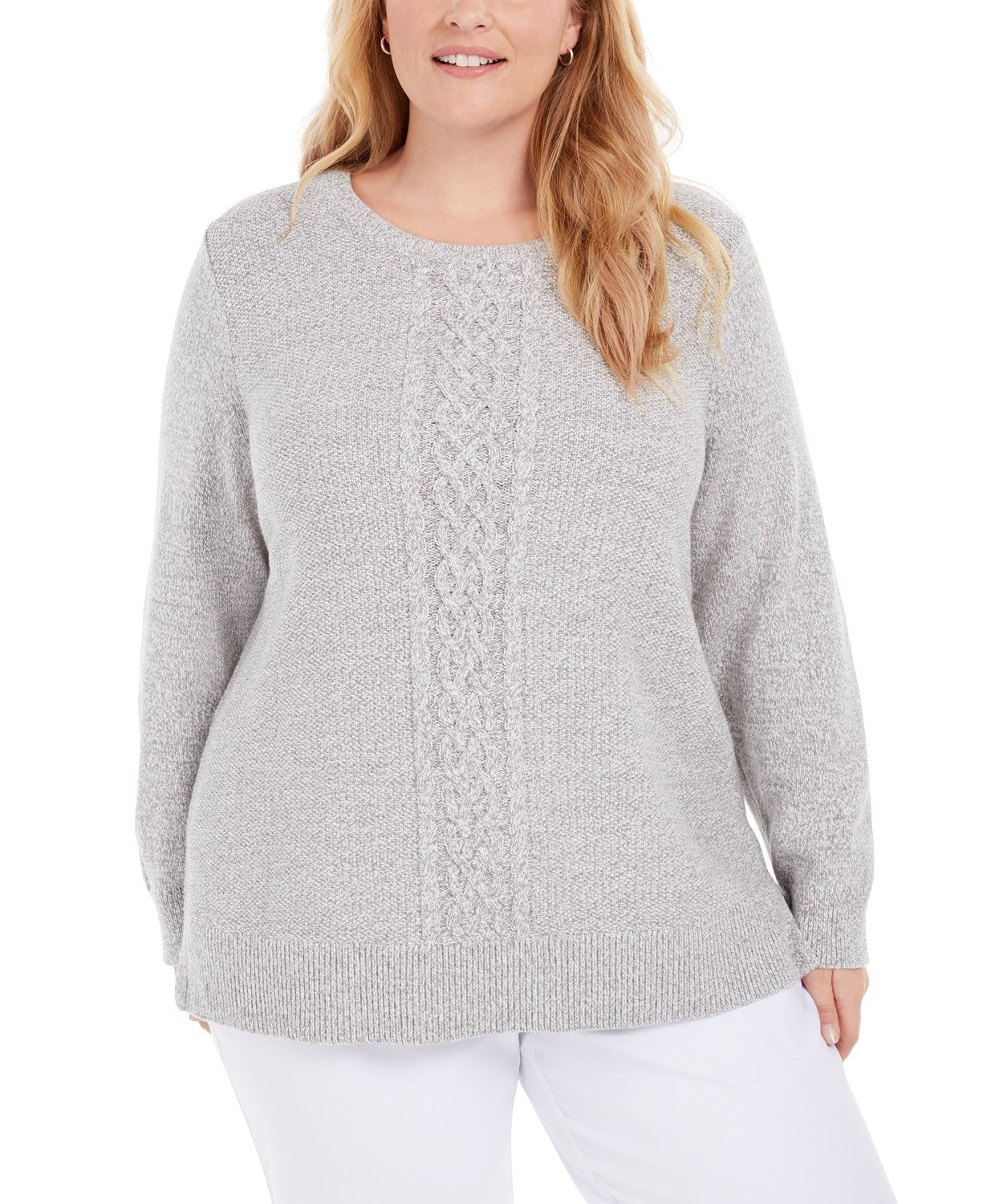 Karen Scott Women's Cable-Knit Panel Sweater Gray Size Small