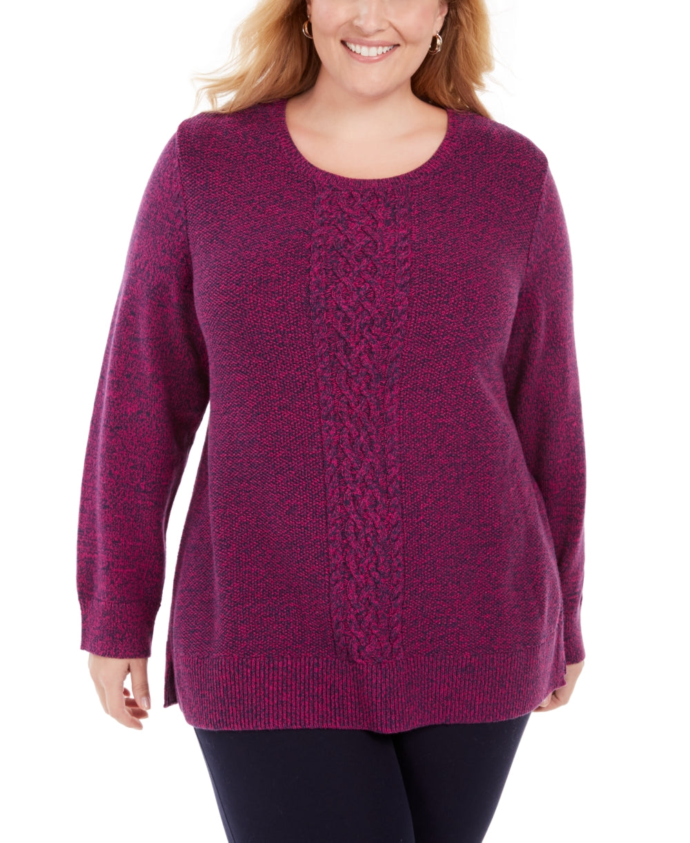 Karen Scott Women's Plus Size Cable-Knit Panel Sweater Pink Size Extra Large