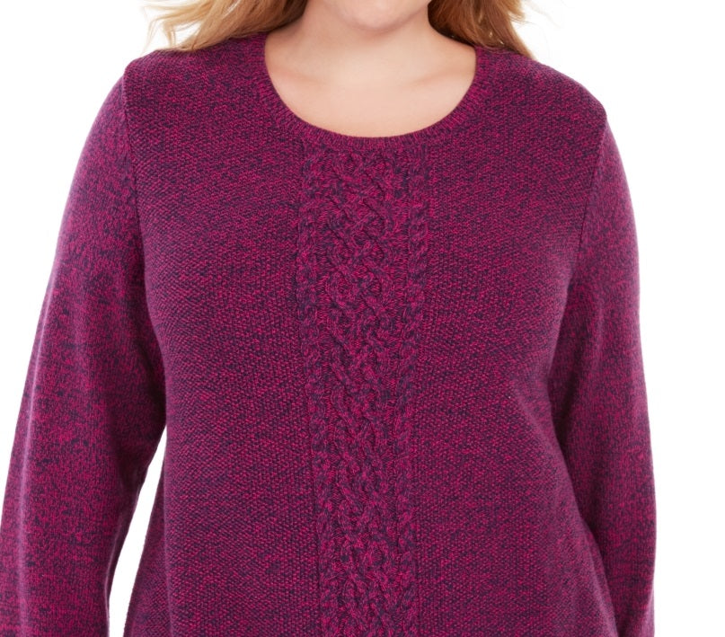 Karen Scott Women's Plus Size Cable-Knit Panel Sweater Pink Size Extra Large