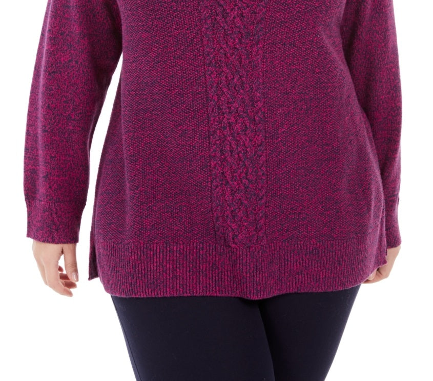 Karen Scott Women's Plus Size Cable-Knit Panel Sweater Pink Size Extra Large