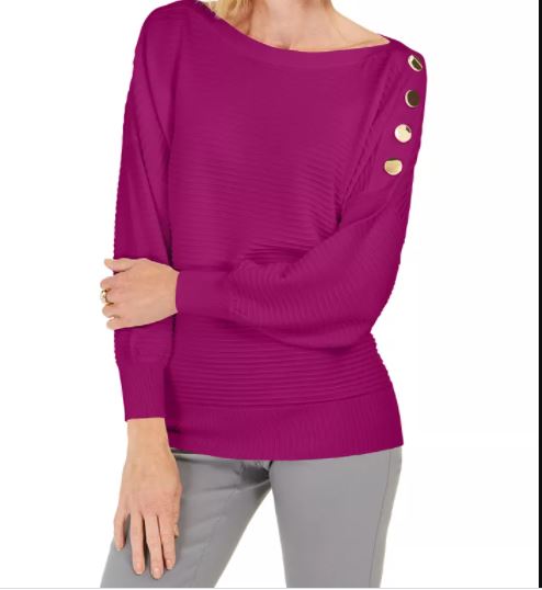 JM Collection Women's Button Sleeve Sweater Purple Size XX-Large