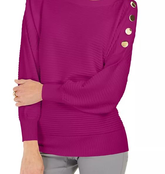 JM Collection Women's Button Sleeve Sweater Purple Size XX-Large