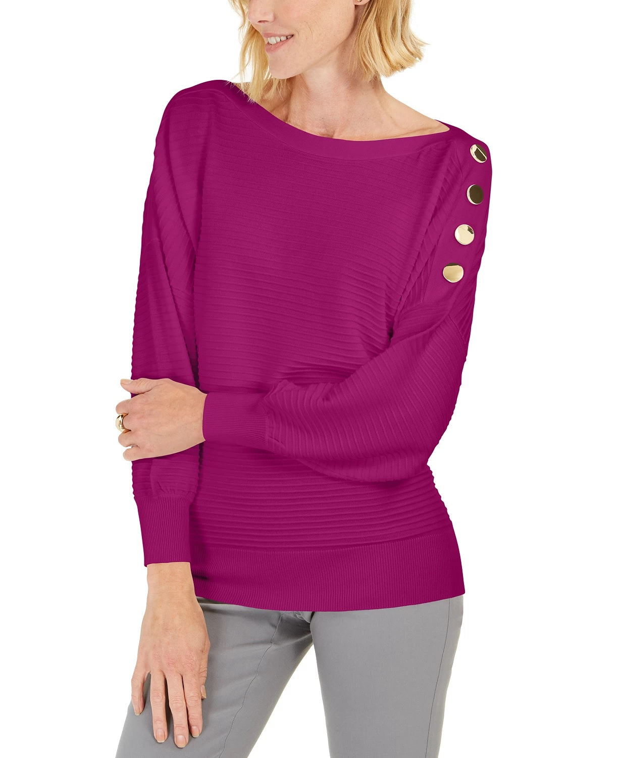 JM Collection Women's Button Sleeve Sweater Purple Size XX-Large