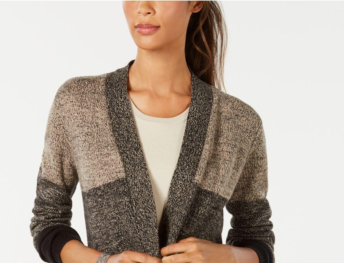 Karen Scott Women's Colorblocked Open-Front Cardigan Brown Size Extra Large