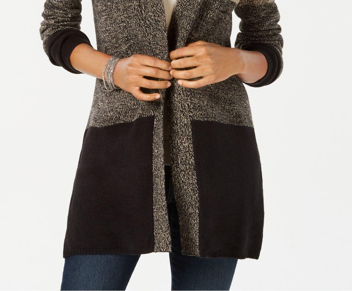 Karen Scott Women's Colorblocked Open-Front Cardigan Brown Size Extra Large