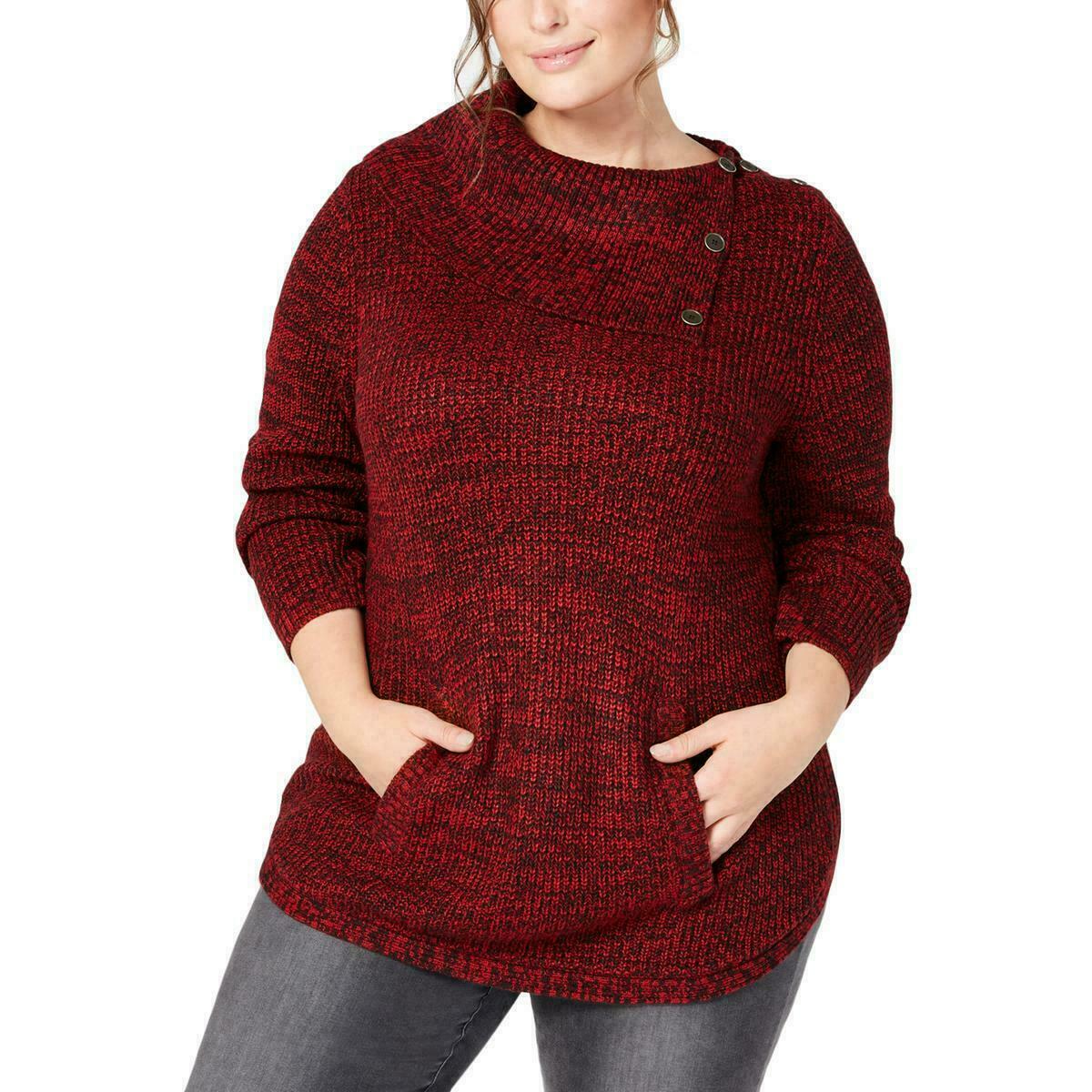 Style & Co Women's Petite Envelope-Neck Sweater Red 2 Extra Large