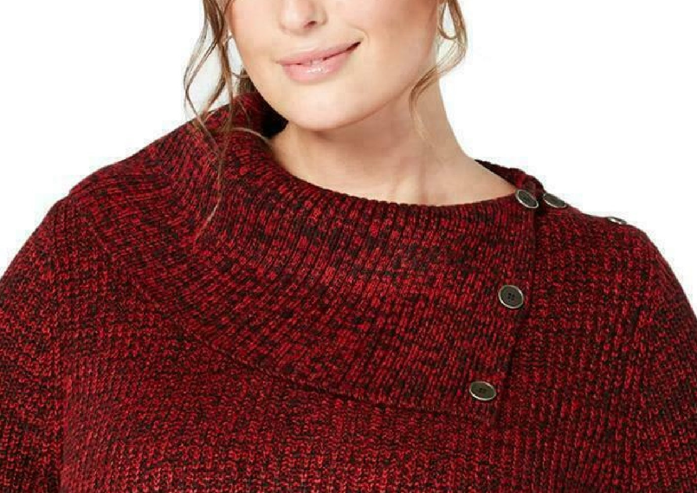 Style & Co Women's Petite Envelope-Neck Sweater Red 2 Extra Large