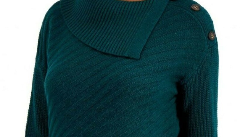 Style & Co Women's Envelope Neck Sweater Green Size -Petite Small