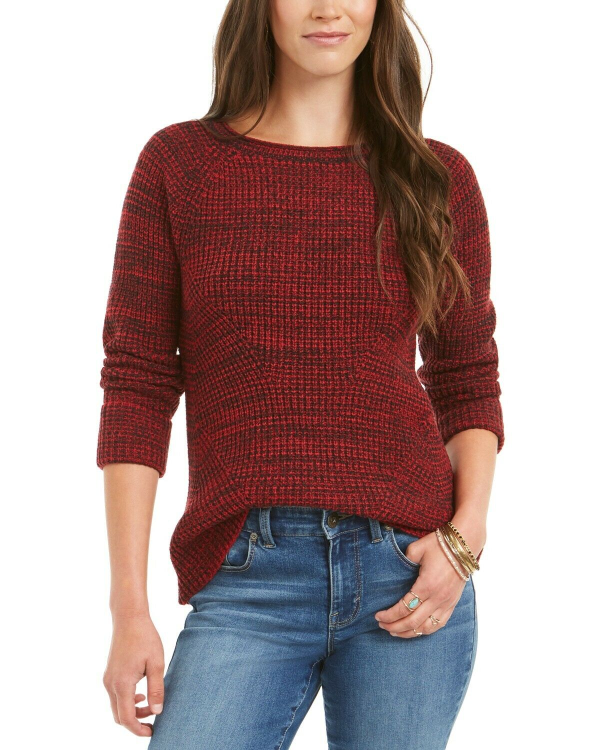 Style & Co Women's Crewneck Marled Sweater Red Size Medium