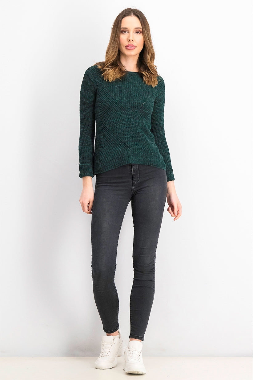 Style & Co Women's Petite Marled-Knit Sweater Green Size Small