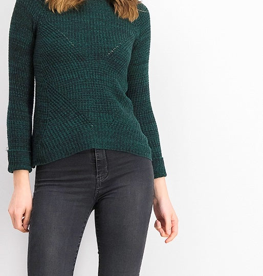 Style & Co Women's Petite Marled-Knit Sweater Green Size Small