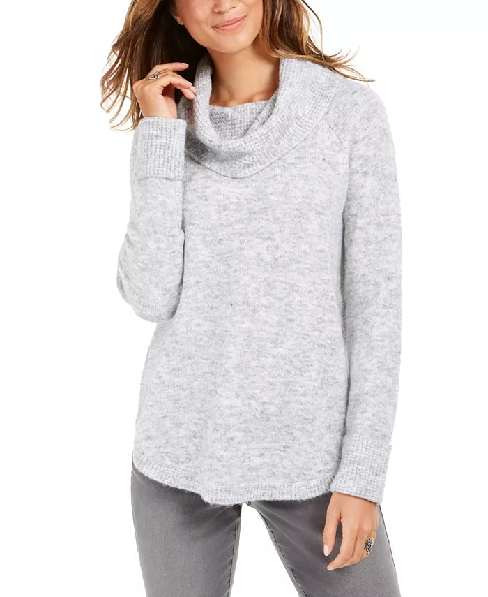 Style & Co Women's Cowl-Neck Waffle-Knit Sweater Gray Size Medium