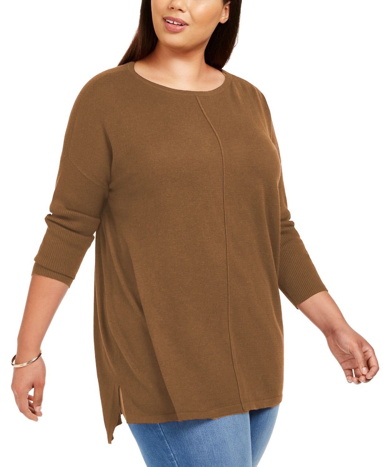 Style & Co Women's Seam-Front Tunic Sweater Brown Size 2 Extra Large