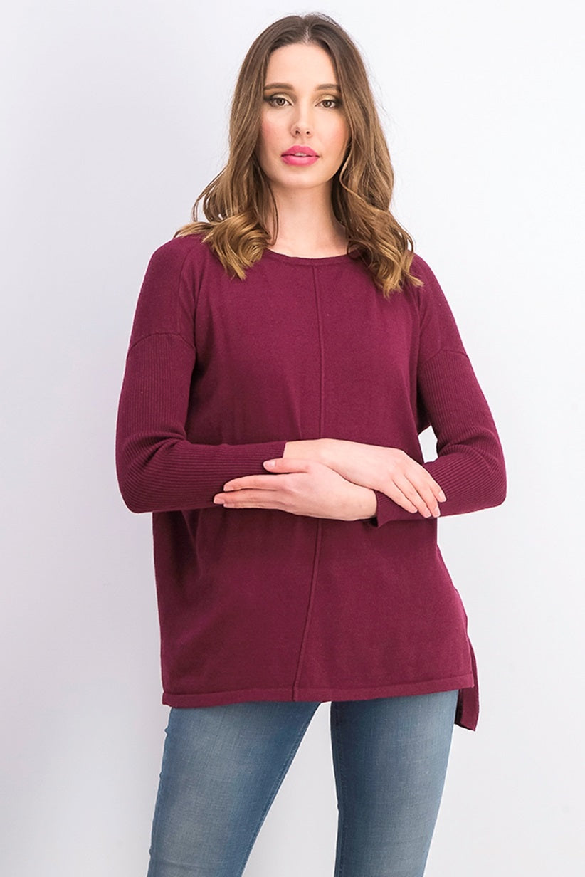 Style & Co Women's Petite Seam-Front Tunic Sweater Dark Red Size Small