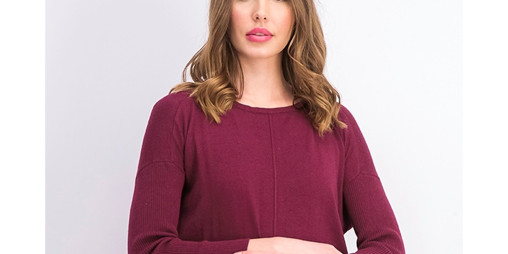 Style & Co Women's Petite Seam-Front Tunic Sweater Dark Red Size Small