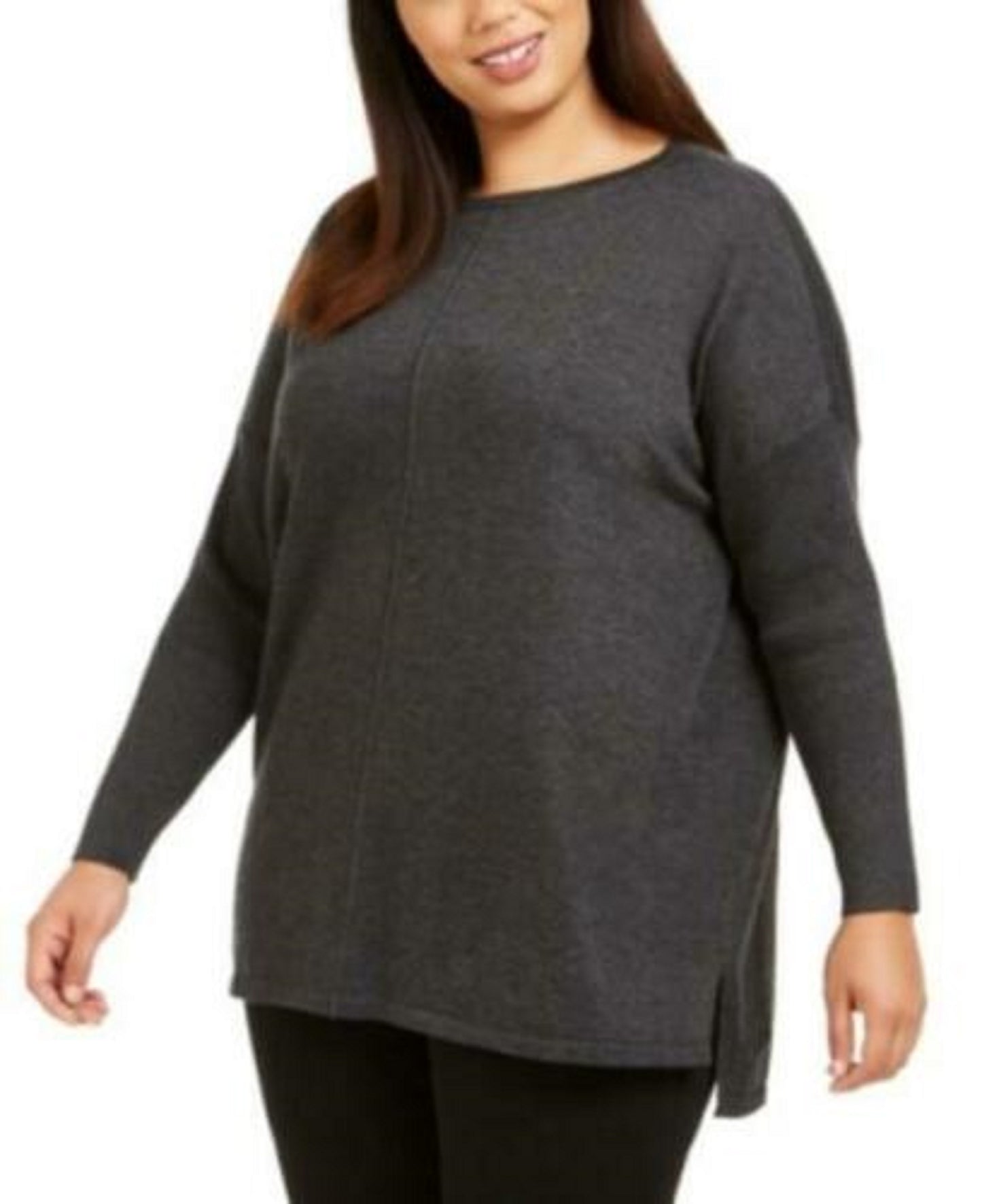 Style & Co Women's Plus Size Seam-Front Tunic Sweater Dark Gray Size 1X