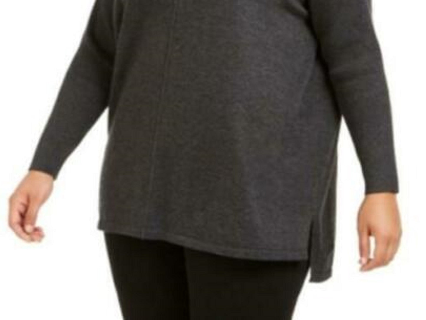 Style & Co Women's Plus Size Seam-Front Tunic Sweater Dark Gray Size 1X