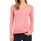 Charter Club Women's Merino Wool Button-Cuff V-Neck Sweater  Pink Size Large