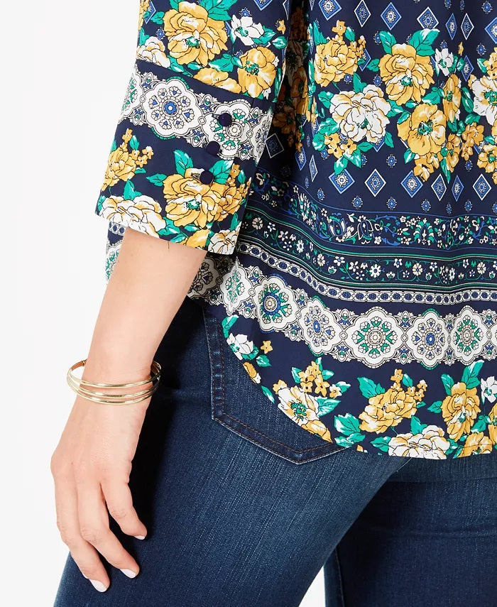 Charter Club Women's Printed Top Blue Size 2 Extra Large