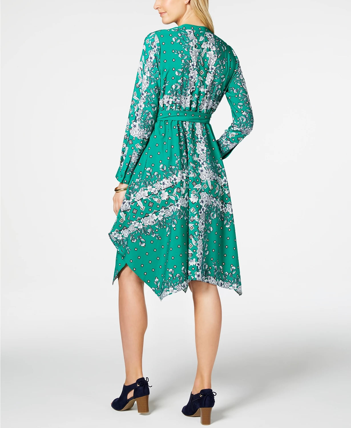 Charter Club Women's Long Sleeve Handkerchief Dress Green Size Medium