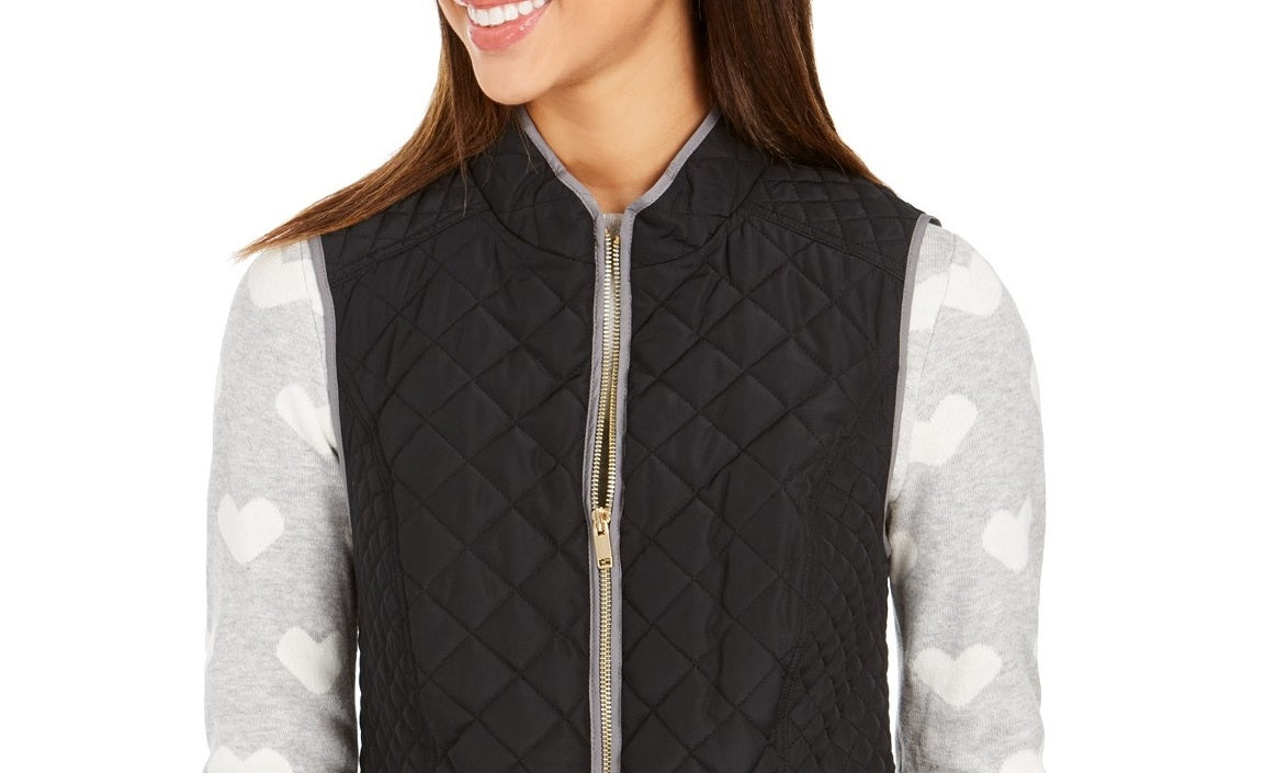 Charter Club Women's Quilted Stand-Collar Vest Black Size Medium