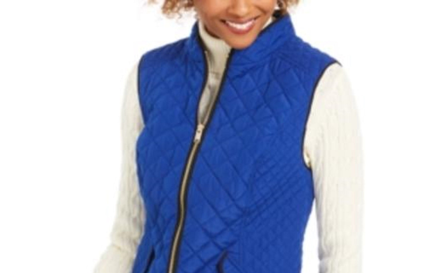 Charter Club Women's Quilted Stand-Collar Vest Med Blue Size Large