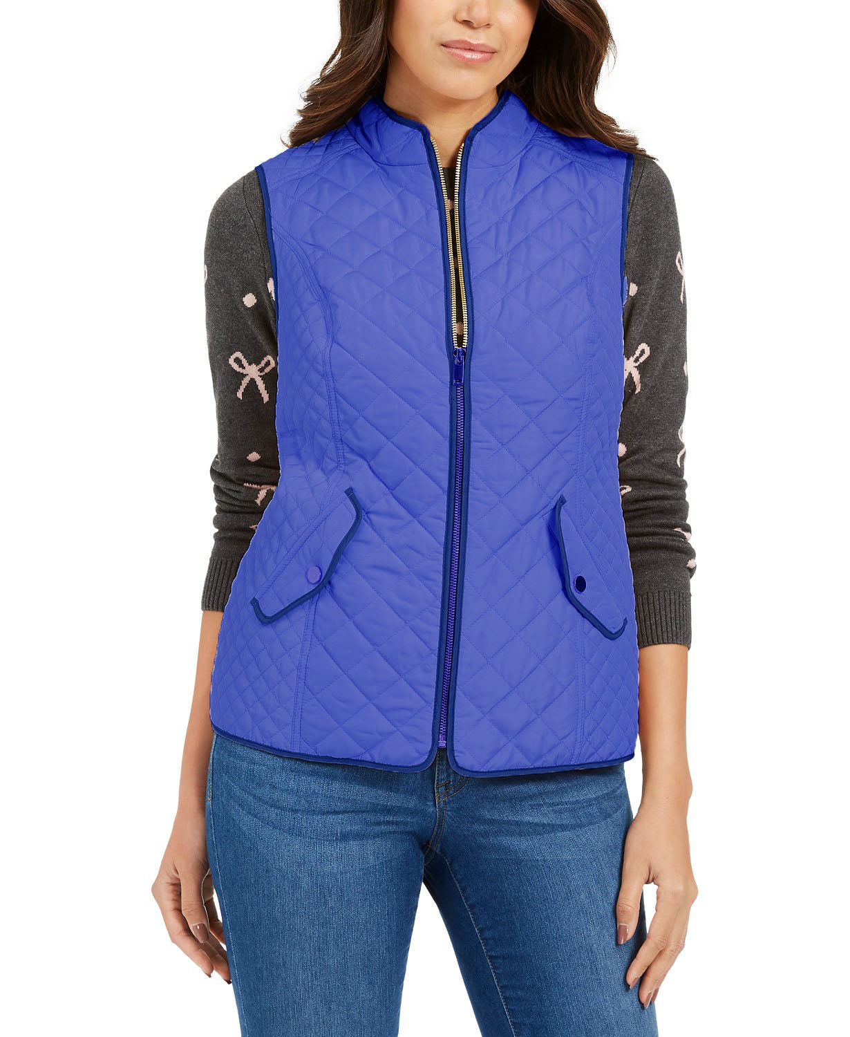 Charter Club Women's Quilted Stand-Collar Vest  Blue Size Medium