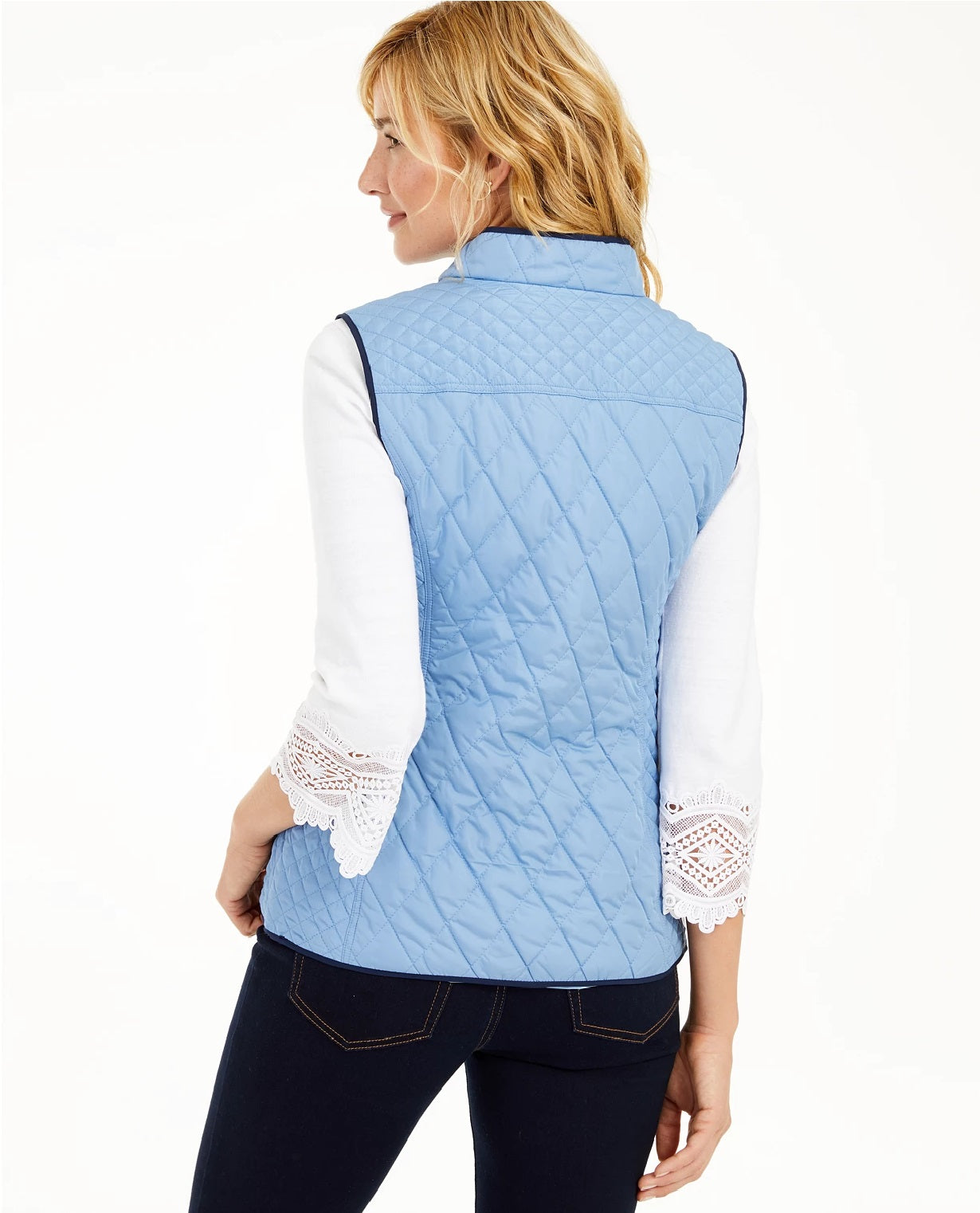 Charter Club Women's Quilted Stand Collar Vest Blue Size XX-Large