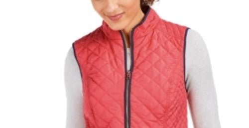 Charter Club Women's Quilted Stand-Collar Vest Orange Size X-Small