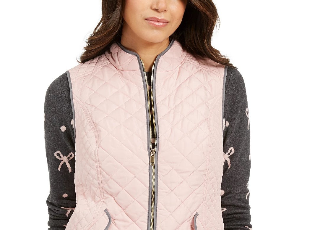 Charter Club Women's Quilted Stand-Collar Vest Pink Size Medium