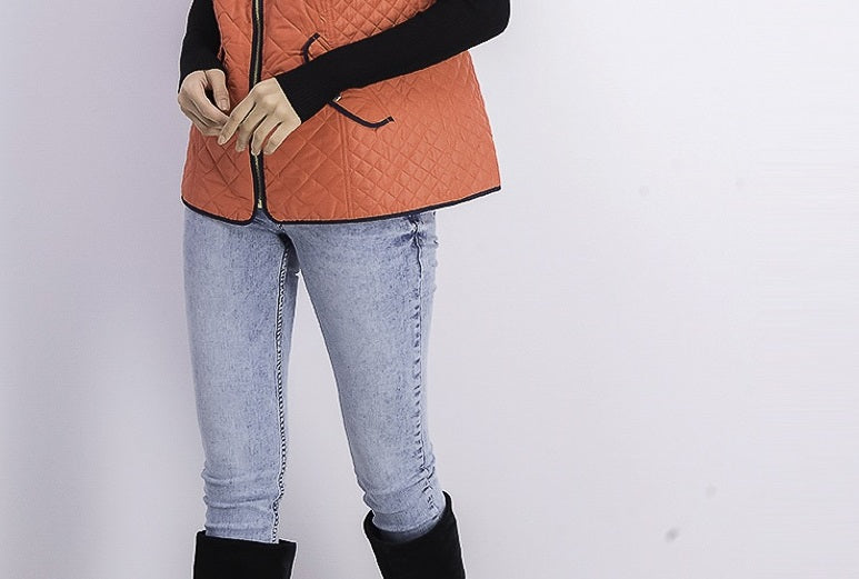 Charter Club Women's Quilted Stand-Collar Vest Coral Size Large