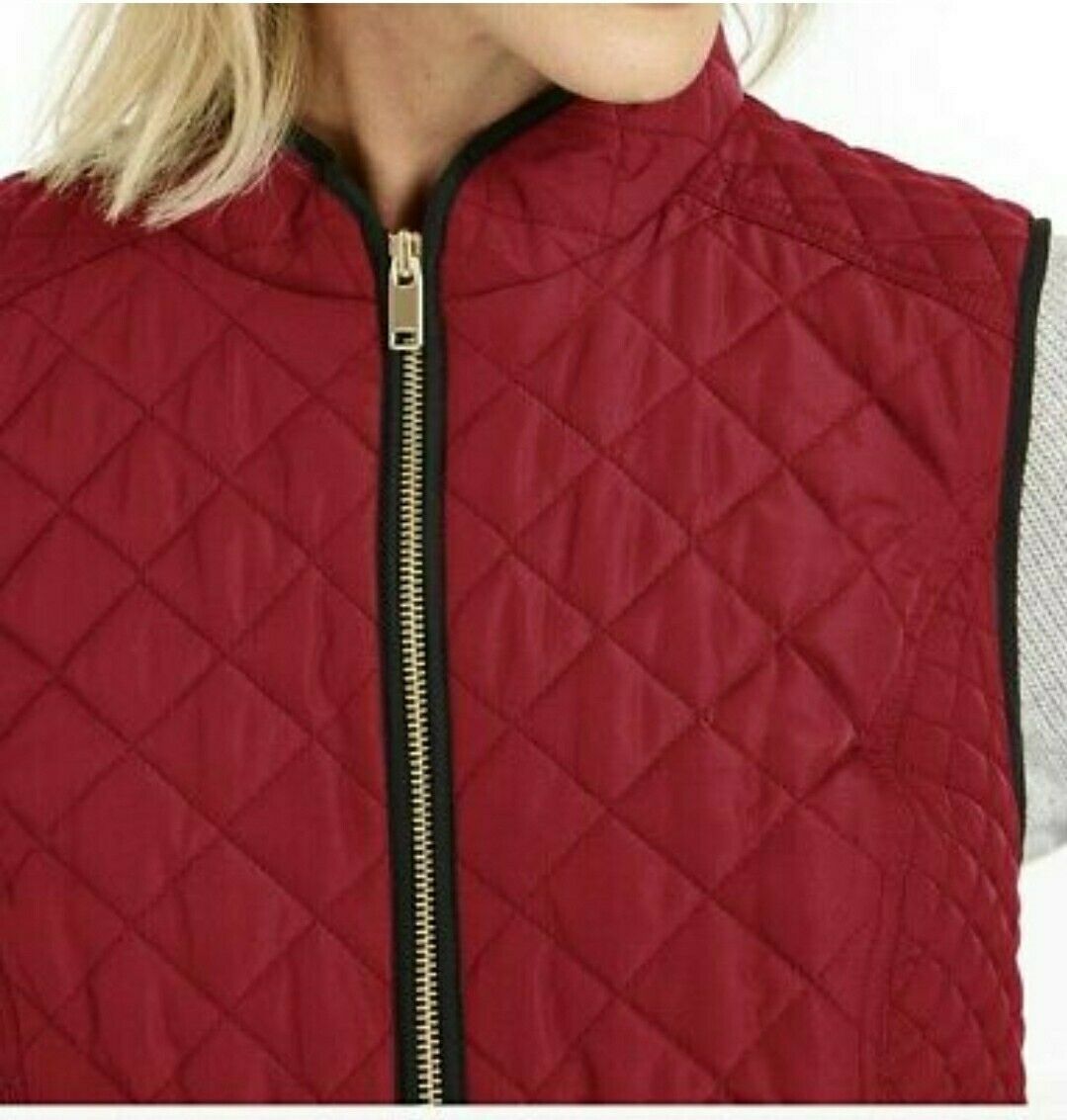 Charter Club Women's Quilted Stand-Collar Vest Red Polish Size Medium
