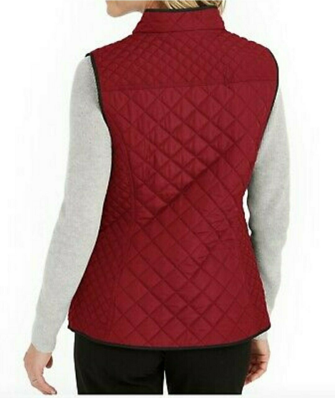 Charter Club Women's Quilted Stand-Collar Vest Red Polish Size Medium