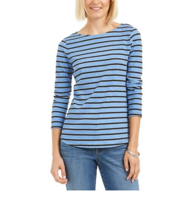 Charter Club Women's Heather Long-Sleeve Top Blue Size Small