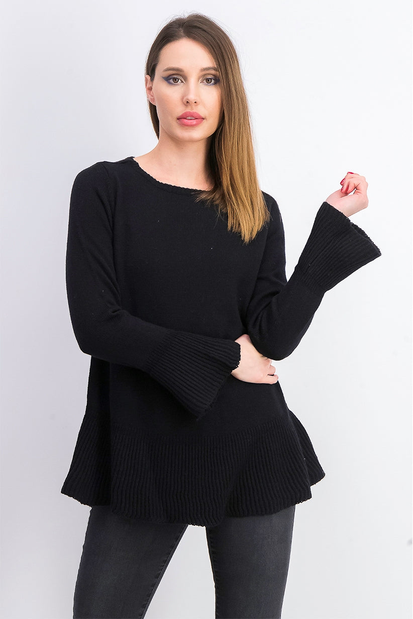 Style & Co Women's Ruffle Hem Knit Sweater Black Size Large