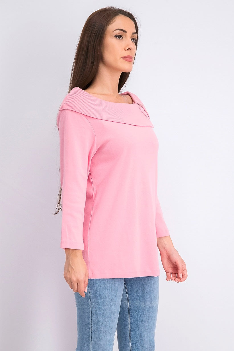 Karen Scott Women's Cotton Shawl-Collar Button Top  Pink Size Medium