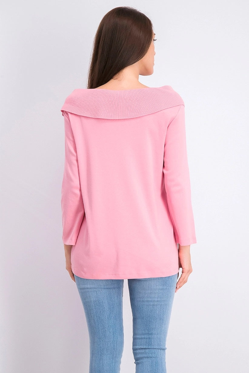 Karen Scott Women's Cotton Shawl-Collar Button Top  Pink Size Medium