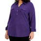 Karen Scott Women's Plus Size Solid V-Neck Woven Top Purple Size X-Large