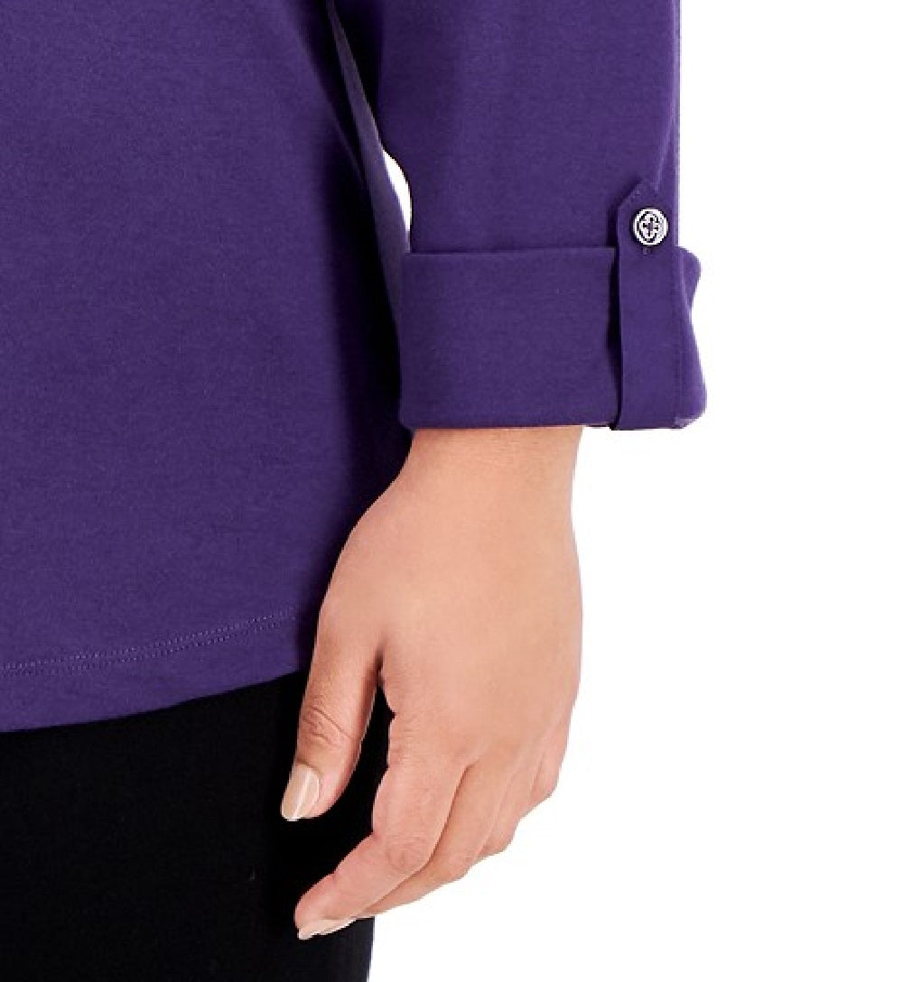 Karen Scott Women's Plus Size Solid V-Neck Woven Top Purple Size X-Large