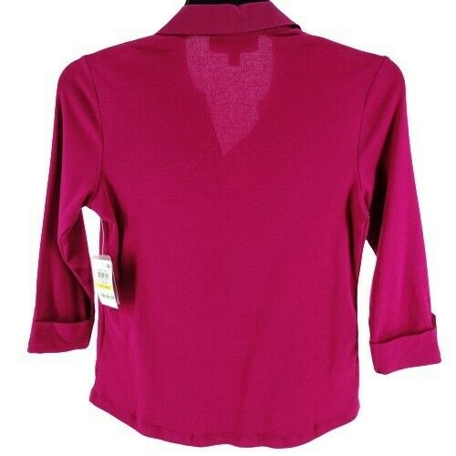 Karen Scott Women's Petite 3/4-Sleeve Polo Shirt  Red Size X-Large