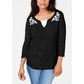 Karen Scott Women's Embroidered Cotton Layered-Look Top Black Size Small