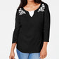 Karen Scott Women's Embroidered Cotton Layered-Look Top Black Size Extra Small