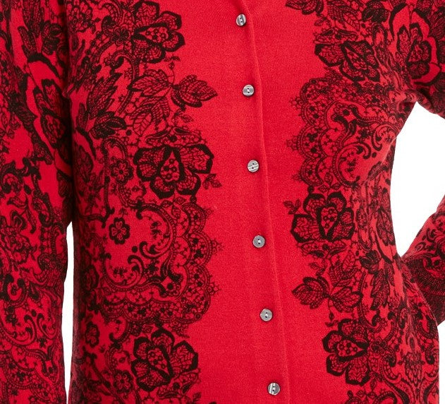 Karen Scott Women's Lace-Print Cardigan Red Size Extra Large