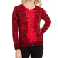 Karen Scott Women's Lace-Print Cardigan Red Size Extra Small