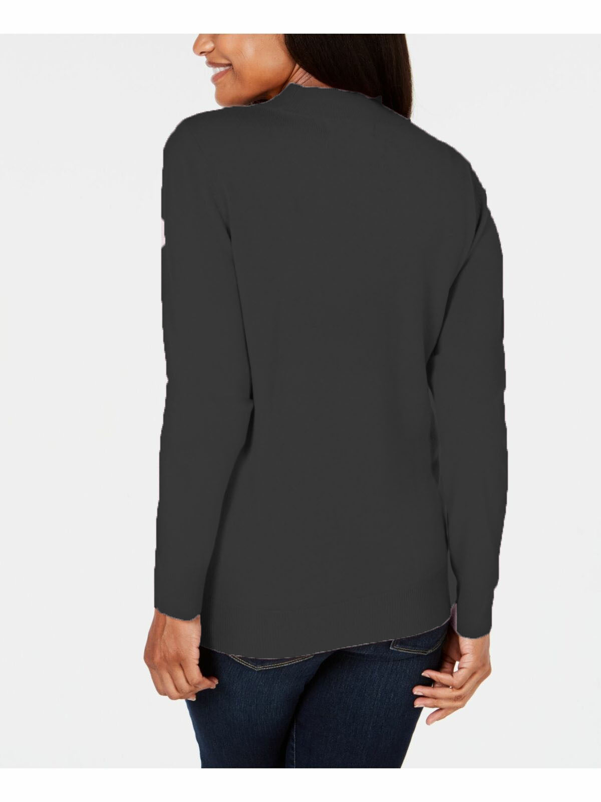 Karen Scott Women's Petite Cable-Front Mock-Neck Sweater Black Size Medium