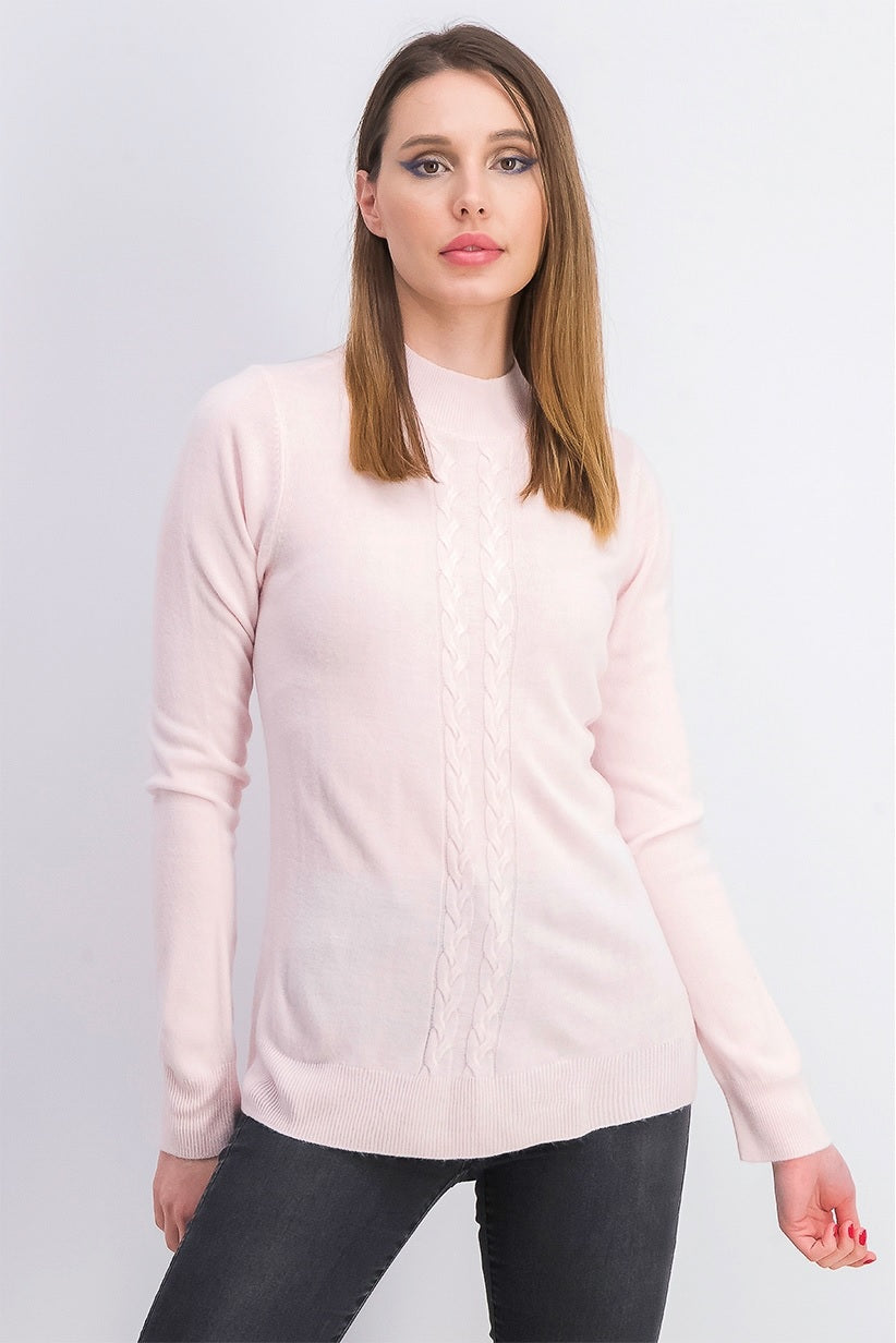 Karen Scott Women's Petite Cable-Knit Crewneck Sweater Pink Ice Size Petite Large
